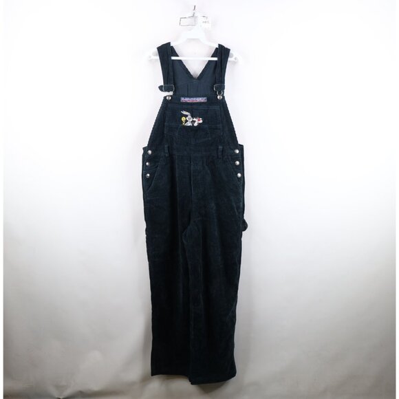 Vintage 90s Looney Tunes Womens Medium Faded Spell Out Corduroy Overalls Green